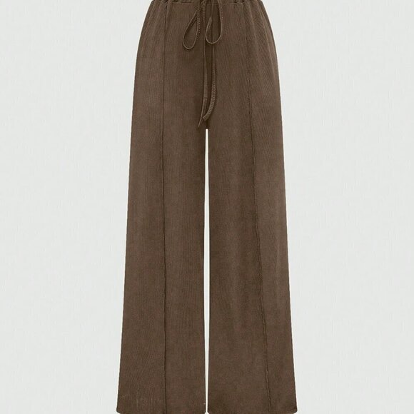 Apricot Casual Women's Solid Color Short Sleeve Bodysuit And Drawstring Pants - Picture 5 of 6